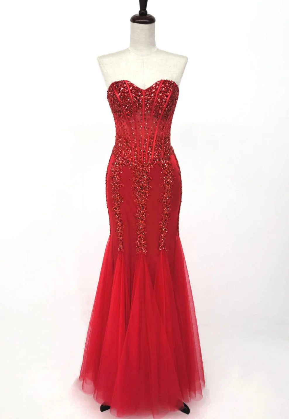 Chicas C820 Prom Black Mermaid Strapless Floor-Length Tulle Dress - Image 7