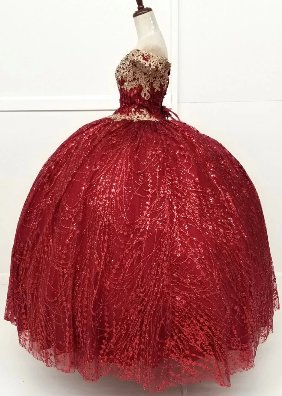 Chicas HF3011 Burgundy BallDress Sweetheart Floor-Length Fabric Dress - Image 3
