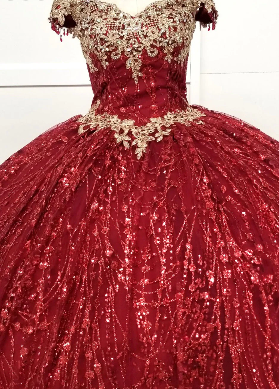 Chicas HF3011 Burgundy BallDress Sweetheart Floor-Length Fabric Dress - Image 4