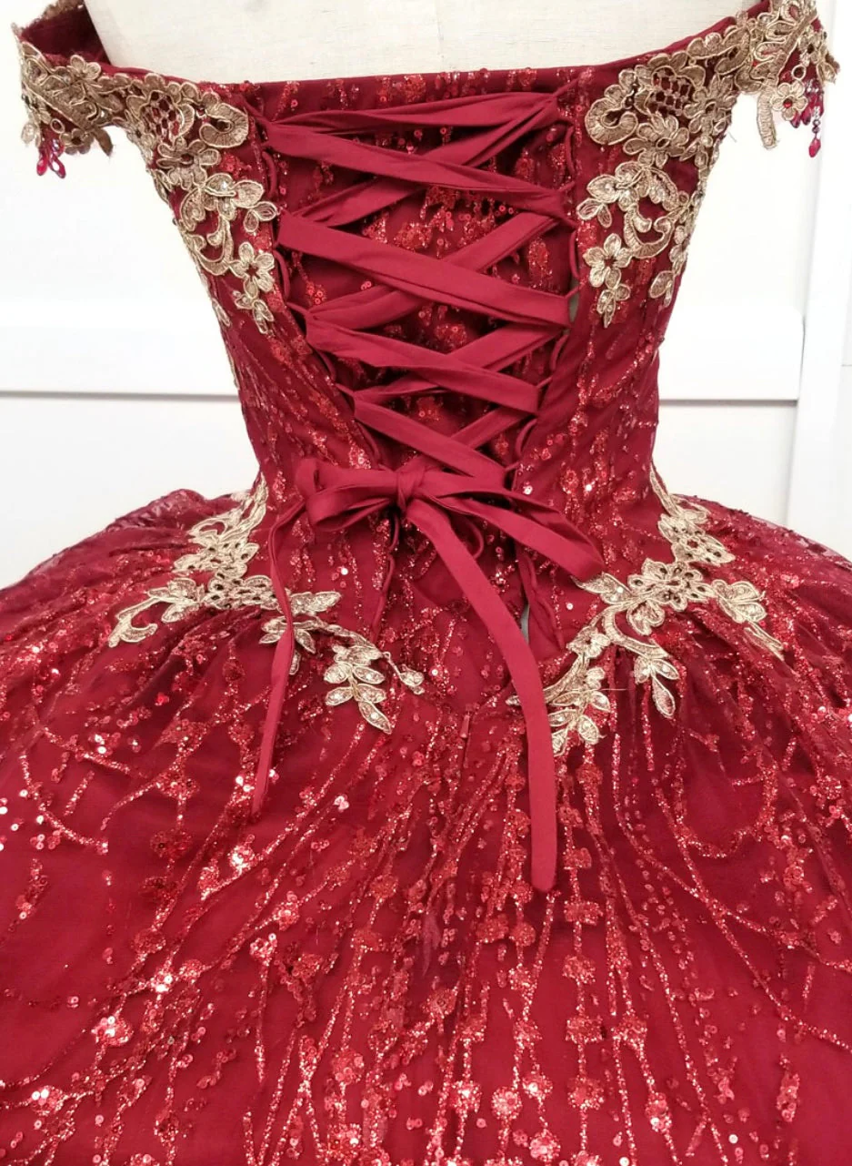 Chicas HF3011 Burgundy BallDress Sweetheart Floor-Length Fabric Dress - Image 7