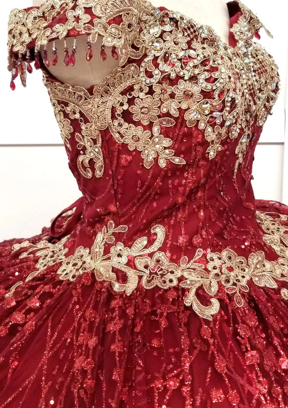 Chicas HF3011 Burgundy BallDress Sweetheart Floor-Length Fabric Dress - Image 8