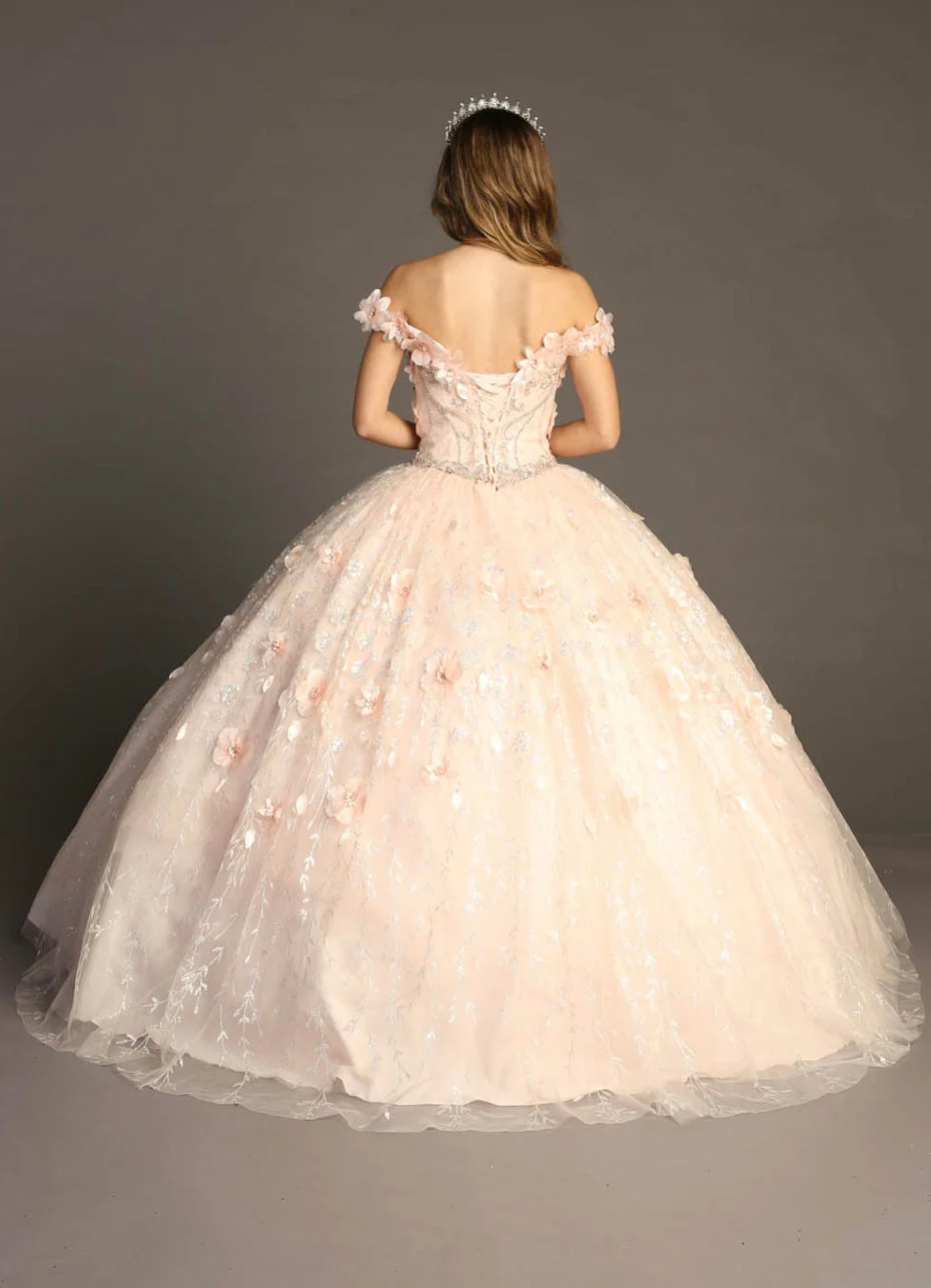 Chicas HF3027 Romantic Printed Glitter Quinceañera Blush BallDress Tulle Dress - Image 3