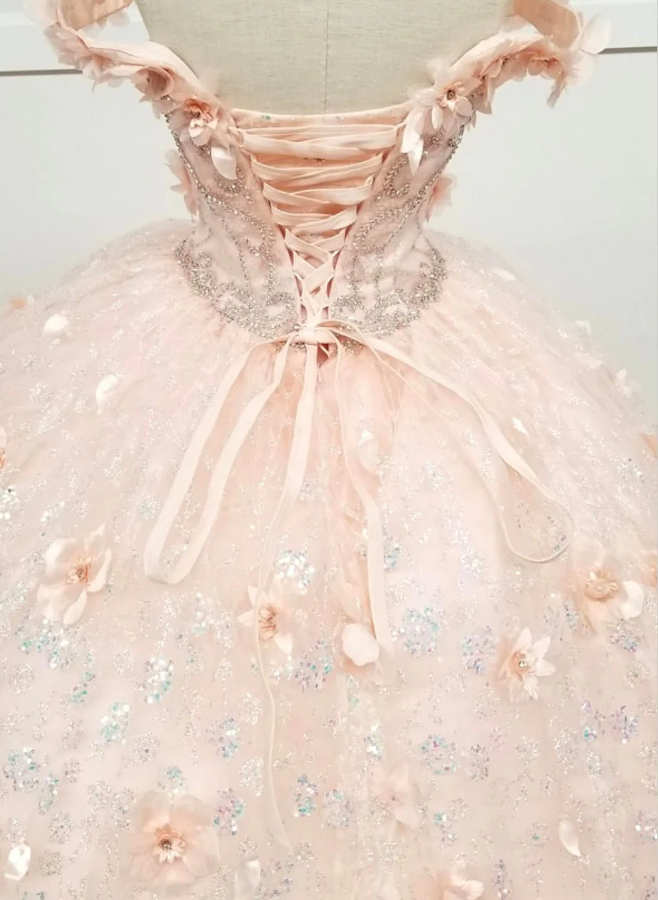 Chicas HF3027 Romantic Printed Glitter Quinceañera Blush BallDress Tulle Dress - Image 5