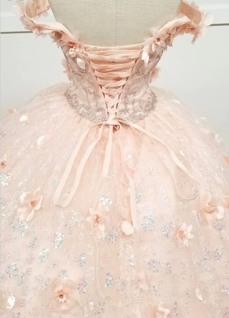 Chicas HF3027 Romantic Printed Glitter Quinceañera Blush BallDress Tulle Dress - Image 6