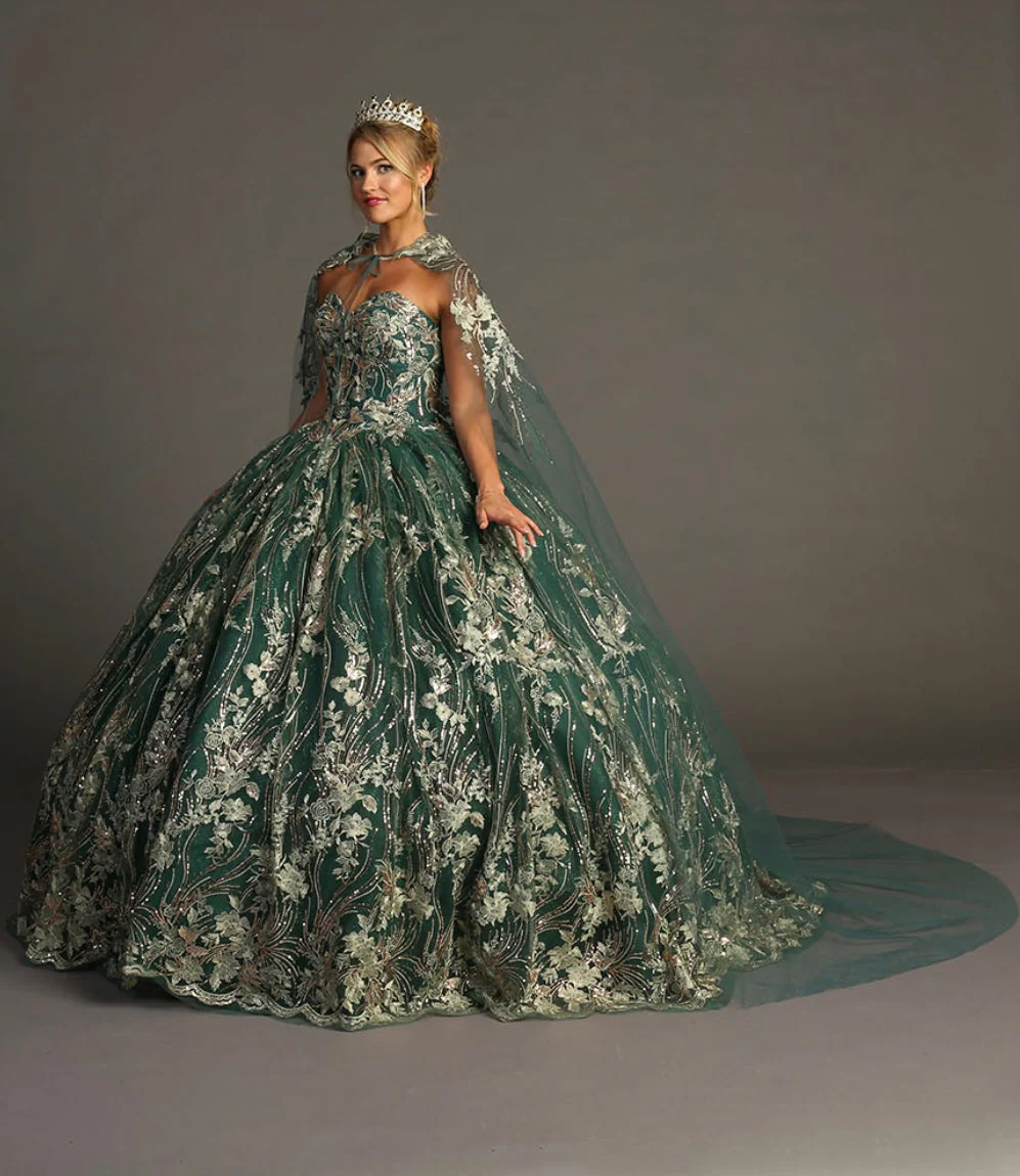 Chicas HF3079 Printed Metallic Formal BallDress Floral Tulle Dress - Image 6