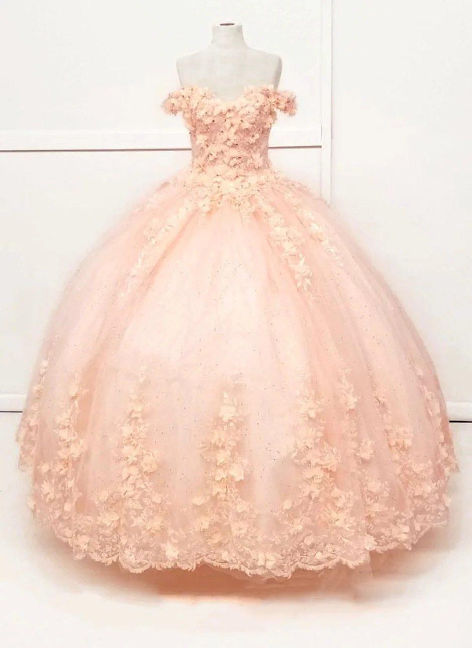 Chicas HF3054 Printed Quinceañera Blue BallDress Sweetheart Floral Tulle Dress