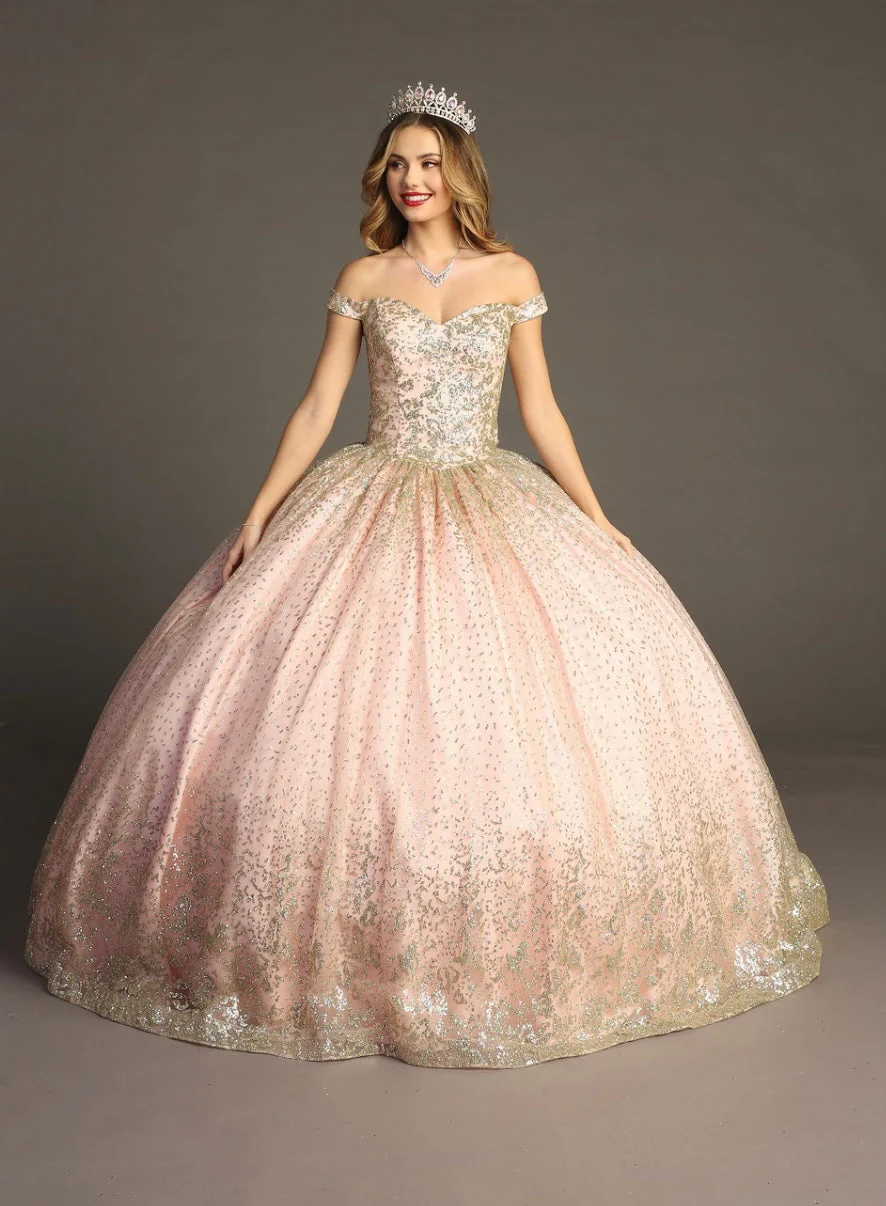 Chicas HF3001 Romantic Metallic Glitter Quinceañera Wine BallDress Fabric Dress