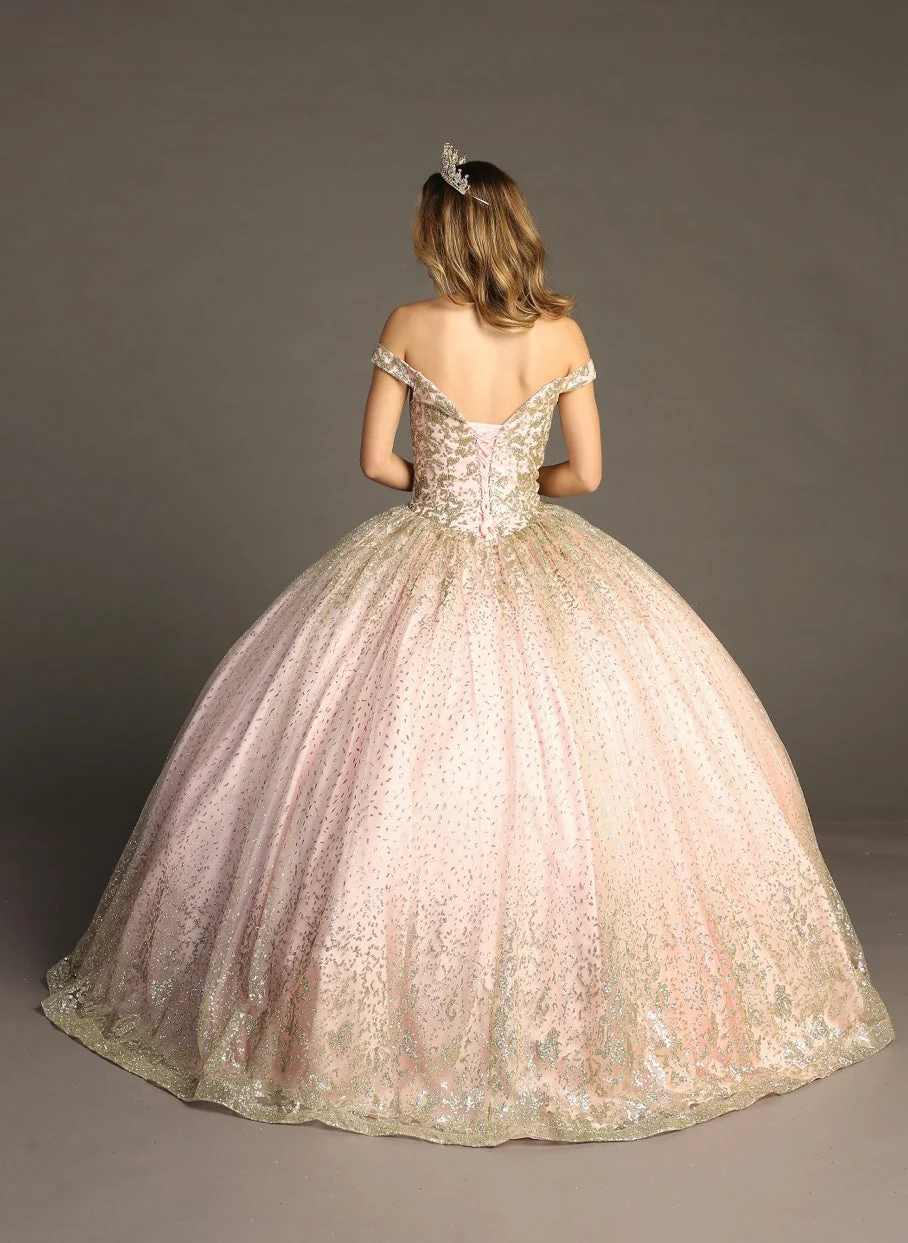 Chicas HF3001 Romantic Metallic Glitter Quinceañera Wine BallDress Fabric Dress - Image 2