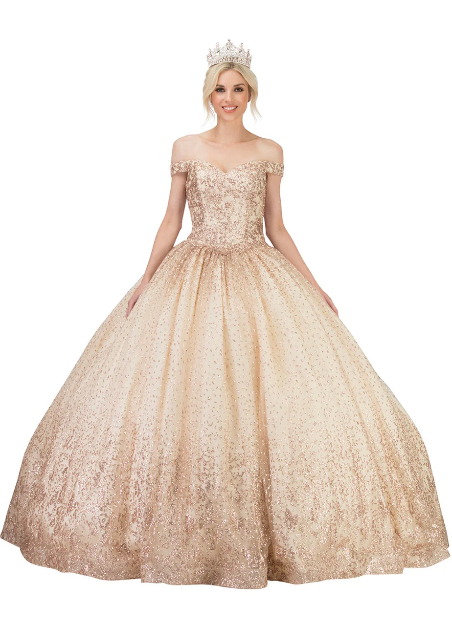 Chicas HF3001 Romantic Metallic Glitter Quinceañera Wine BallDress Fabric Dress - Image 4