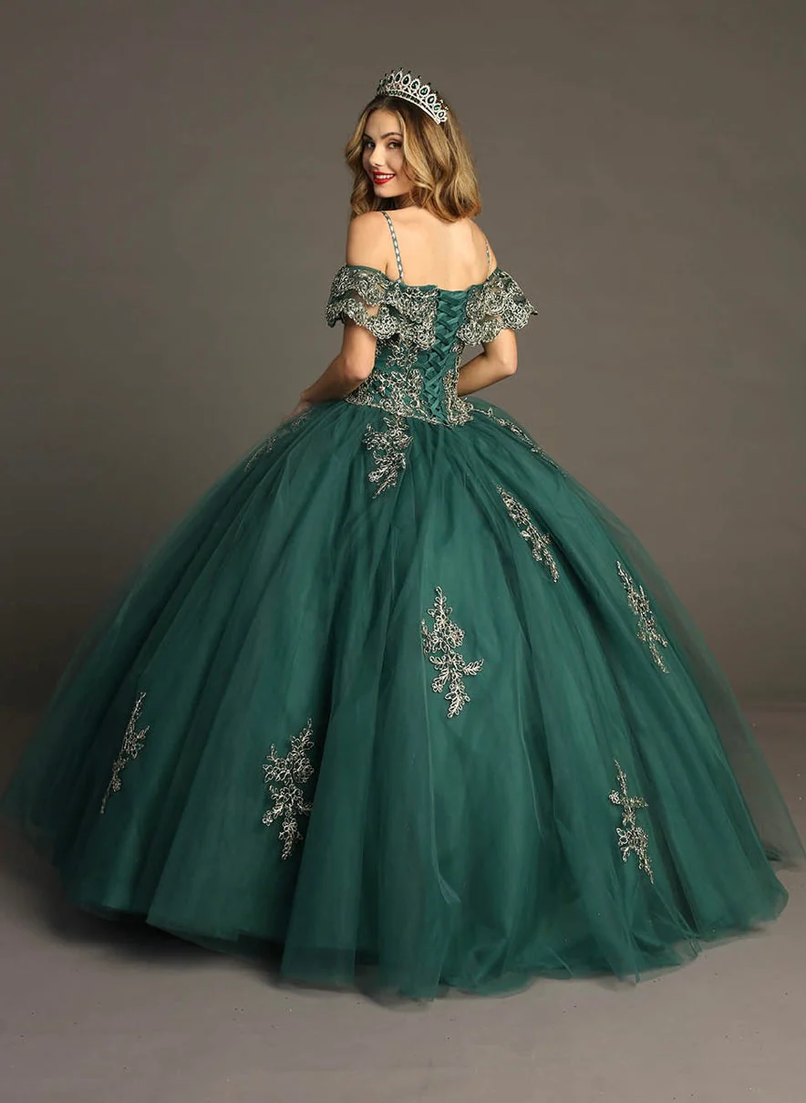 Chicas HF3004 Red BallDress Floor-Length Corset Embroidered Tulle Dress - Image 3
