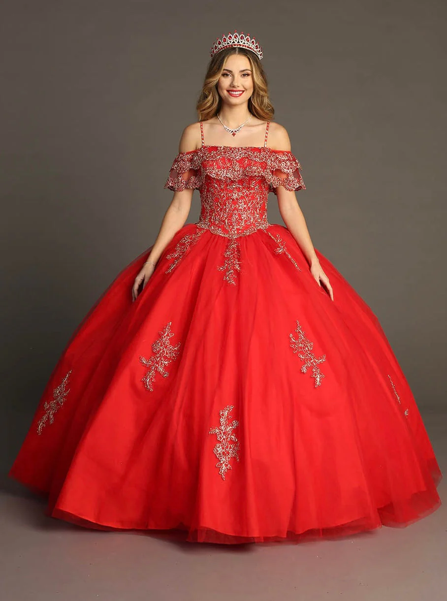 Chicas HF3004 Red BallDress Floor-Length Corset Embroidered Tulle Dress - Image 4
