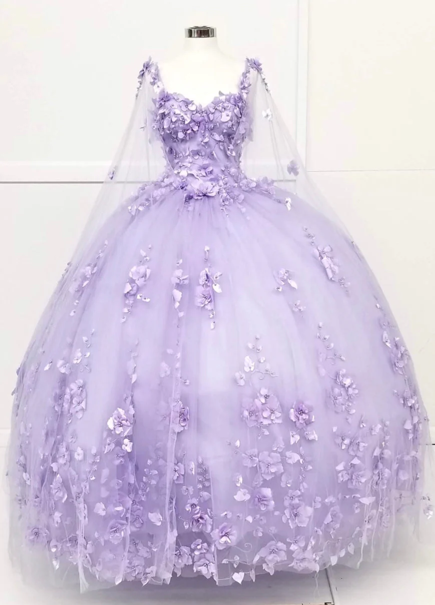 Chicas HF3018 Printed Royal BallDress Illusion Floral Tulle Dress - Image 10