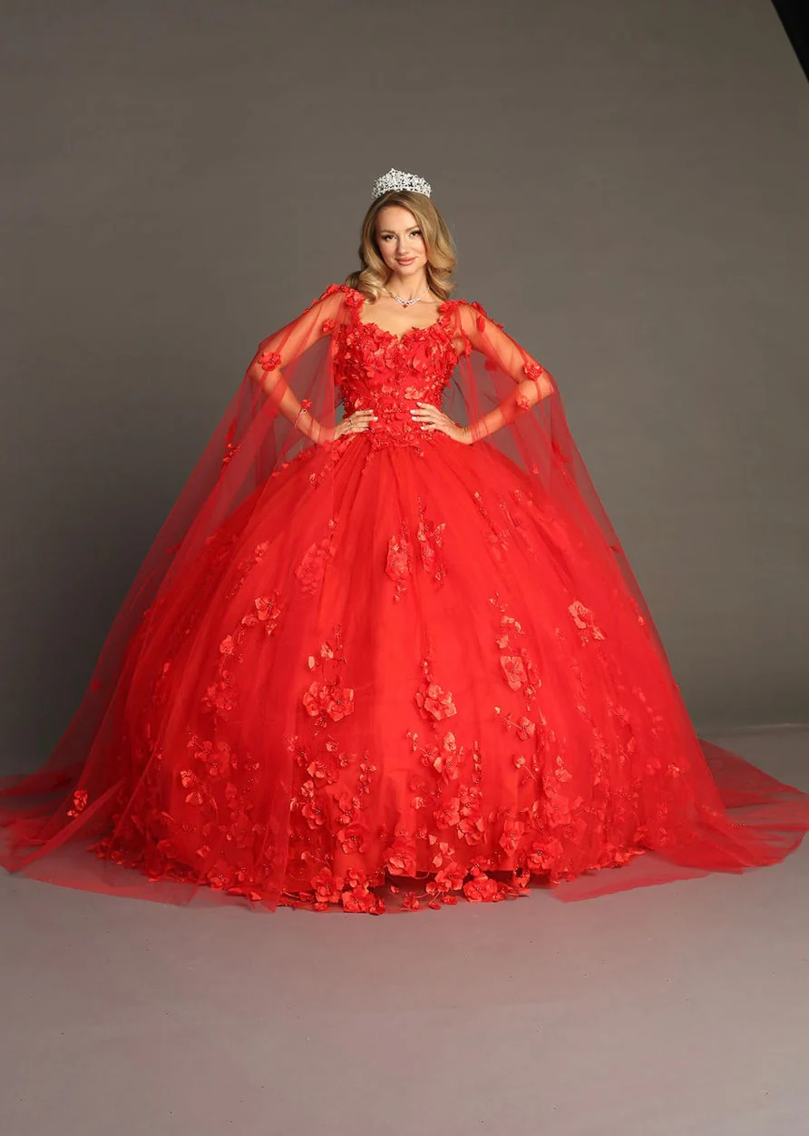 Chicas HF3018 Printed Royal BallDress Illusion Floral Tulle Dress - Image 11