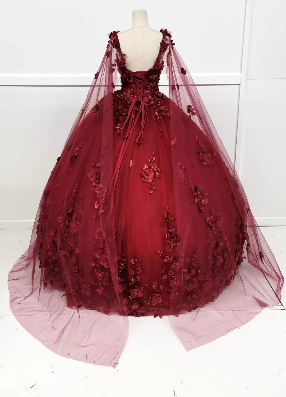 Chicas HF3018 Printed Royal BallDress Illusion Floral Tulle Dress - Image 2