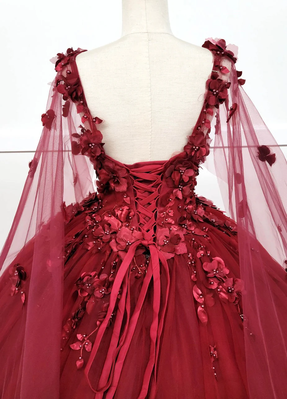 Chicas HF3018 Printed Royal BallDress Illusion Floral Tulle Dress - Image 3