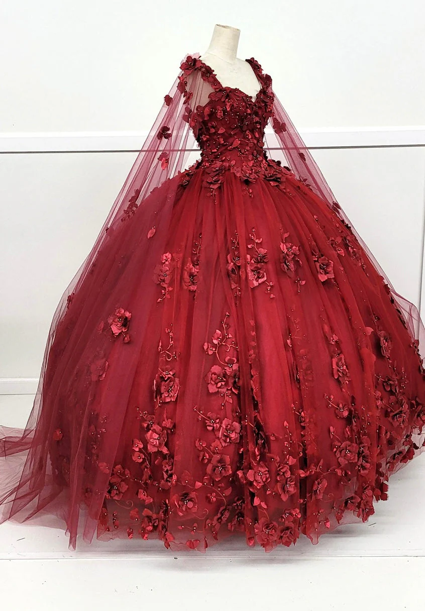 Chicas HF3018 Printed Royal BallDress Illusion Floral Tulle Dress - Image 4
