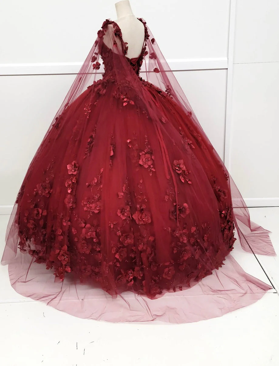 Chicas HF3018 Printed Royal BallDress Illusion Floral Tulle Dress - Image 8