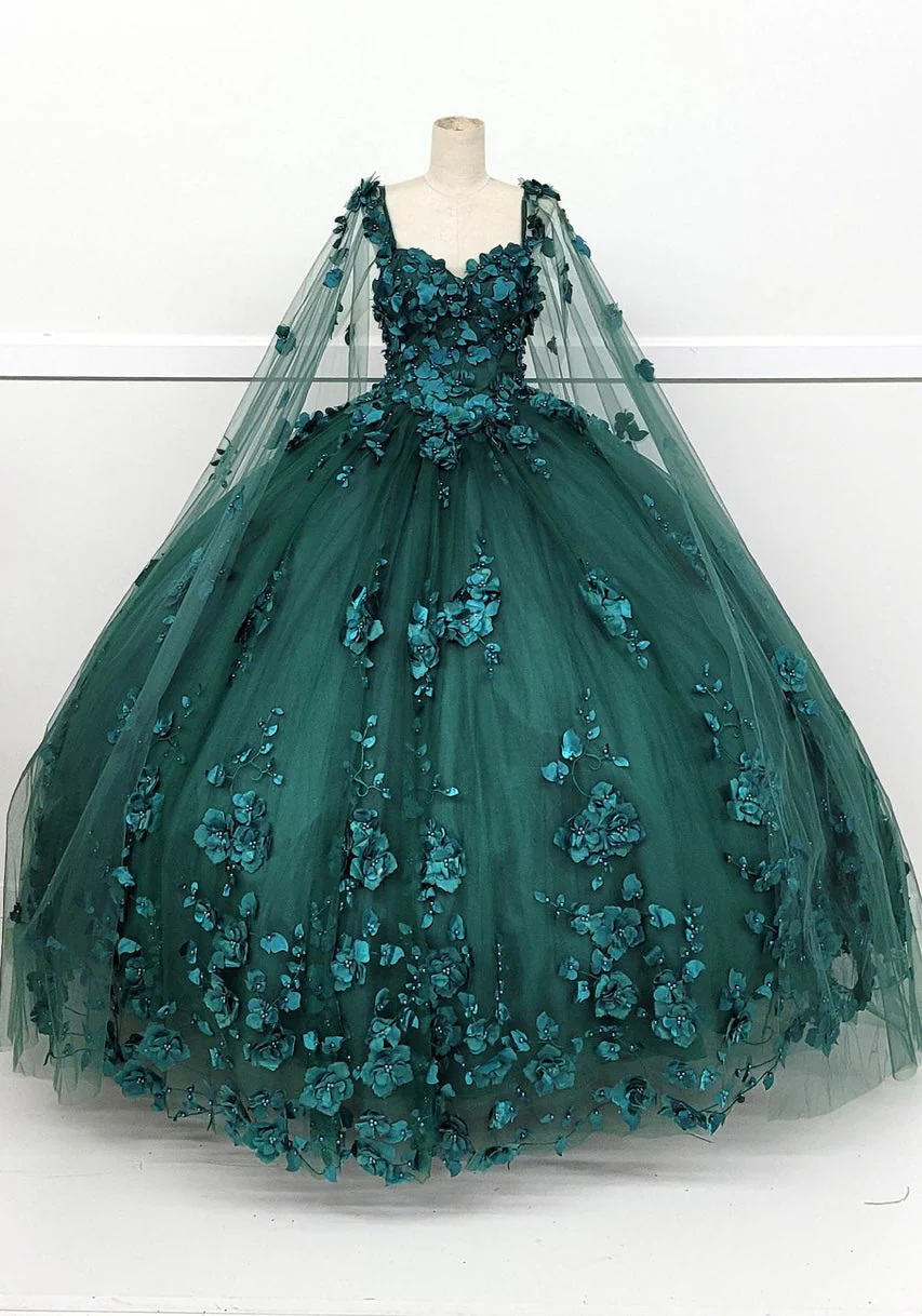 Chicas HF3018 Printed Royal BallDress Illusion Floral Tulle Dress - Image 9