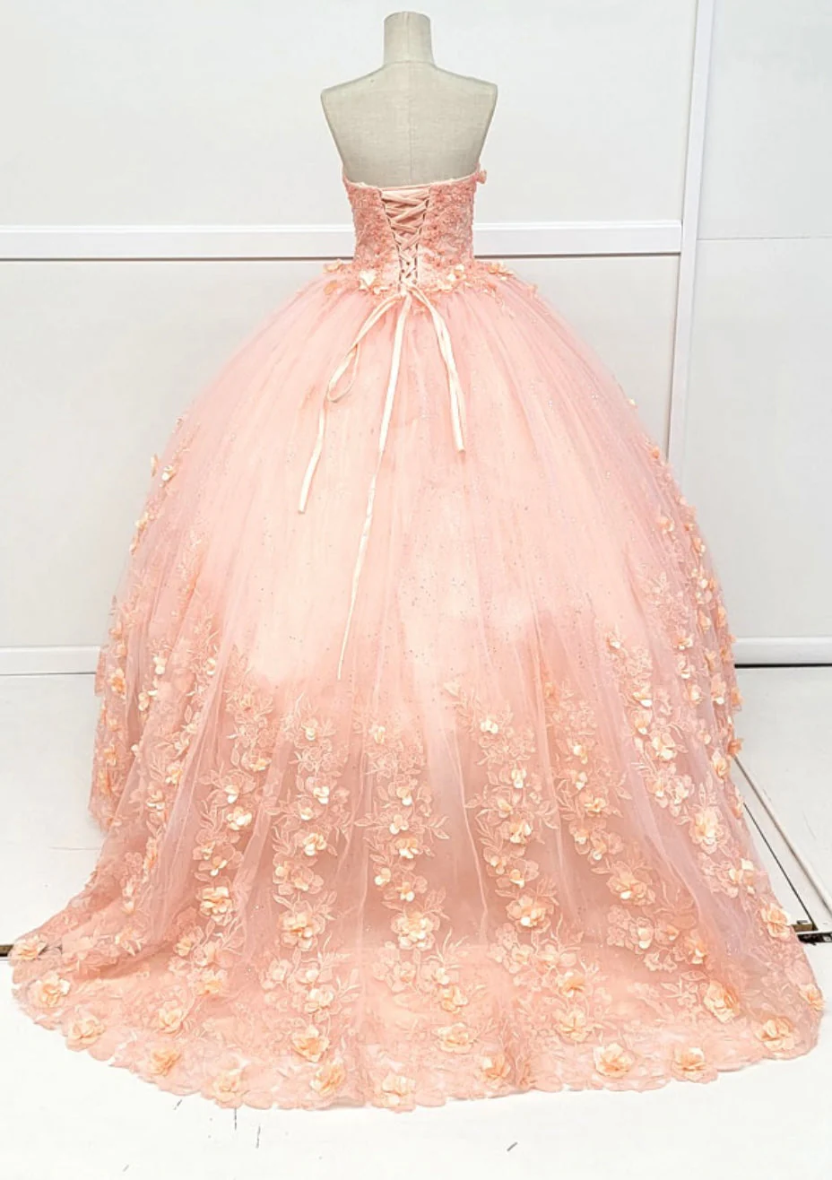 Chicas HF3035 Romantic Printed Glitter Quinceañera BallDress Strapless Tulle Dress - Image 5