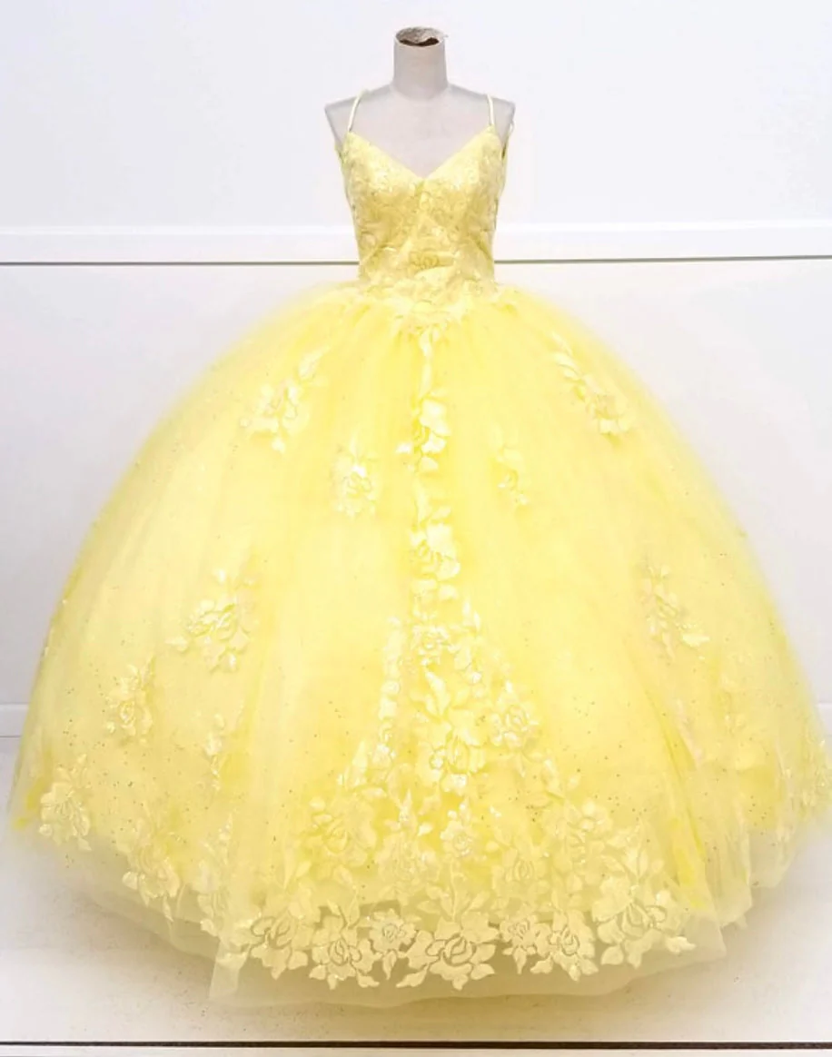 Chicas HF3045 Romantic Printed Glitter Quinceañera BallDress V-Neck Tulle Dress - Image 2