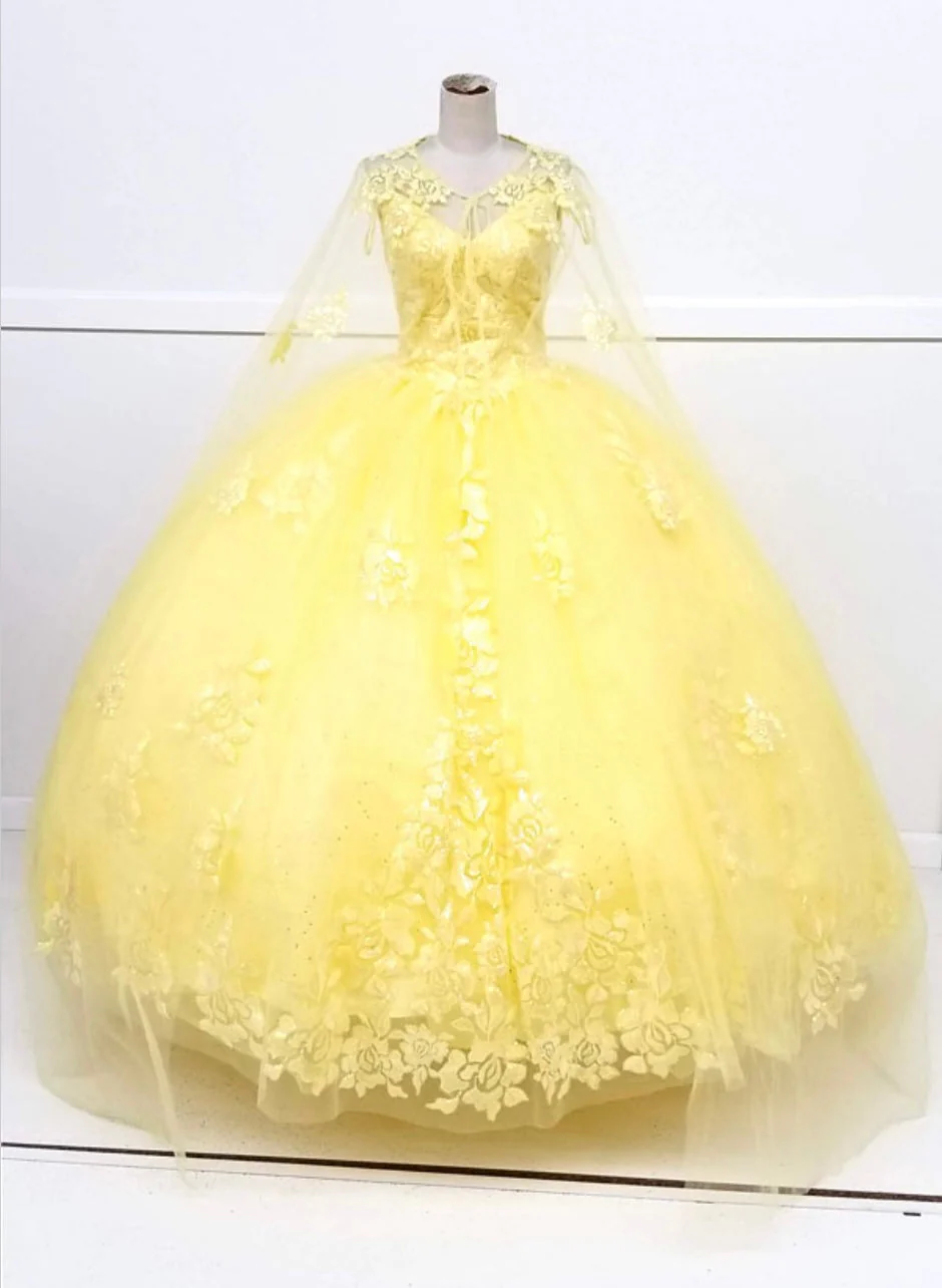 Chicas HF3045 Romantic Printed Glitter Quinceañera BallDress V-Neck Tulle Dress - Image 4