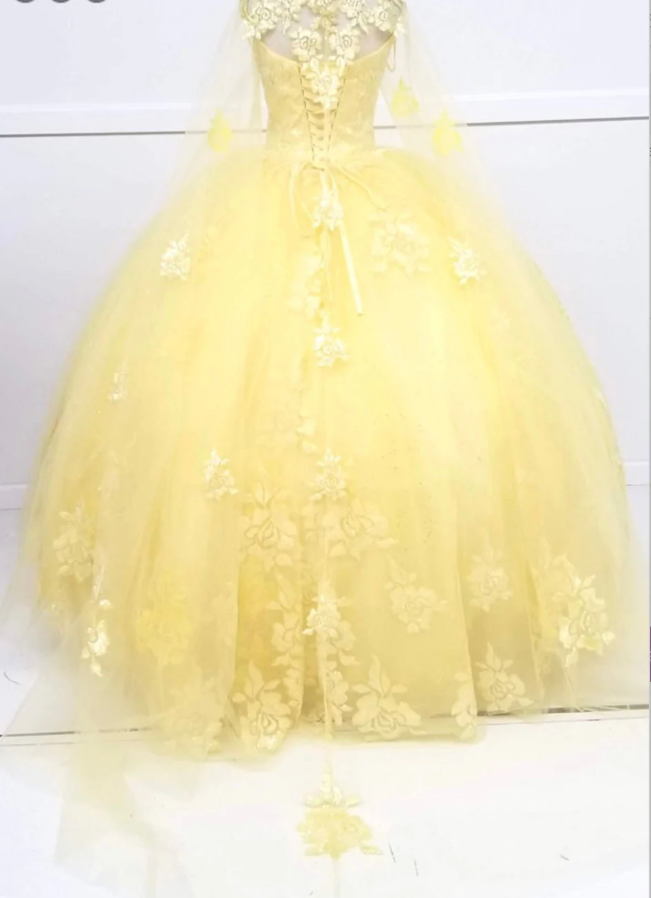 Chicas HF3045 Romantic Printed Glitter Quinceañera BallDress V-Neck Tulle Dress - Image 5