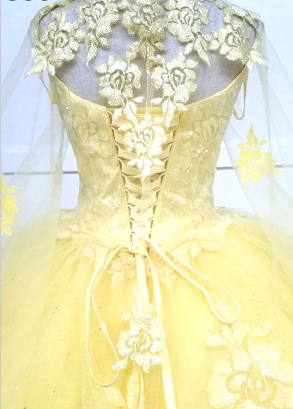 Chicas HF3045 Romantic Printed Glitter Quinceañera BallDress V-Neck Tulle Dress - Image 6