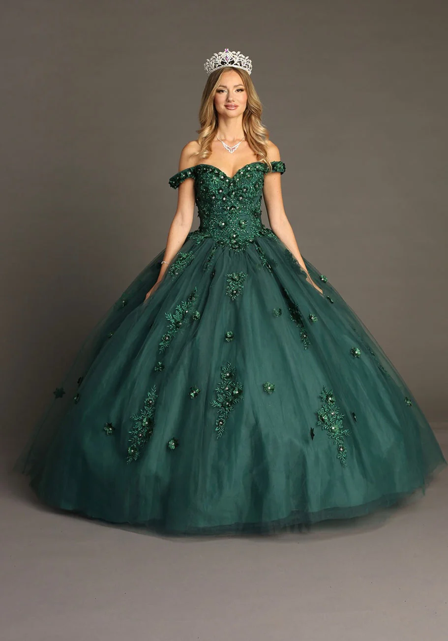 Chicas HF3047 Romantic Printed Green BallDress Sweetheart Floral Tulle Dress - Image 4
