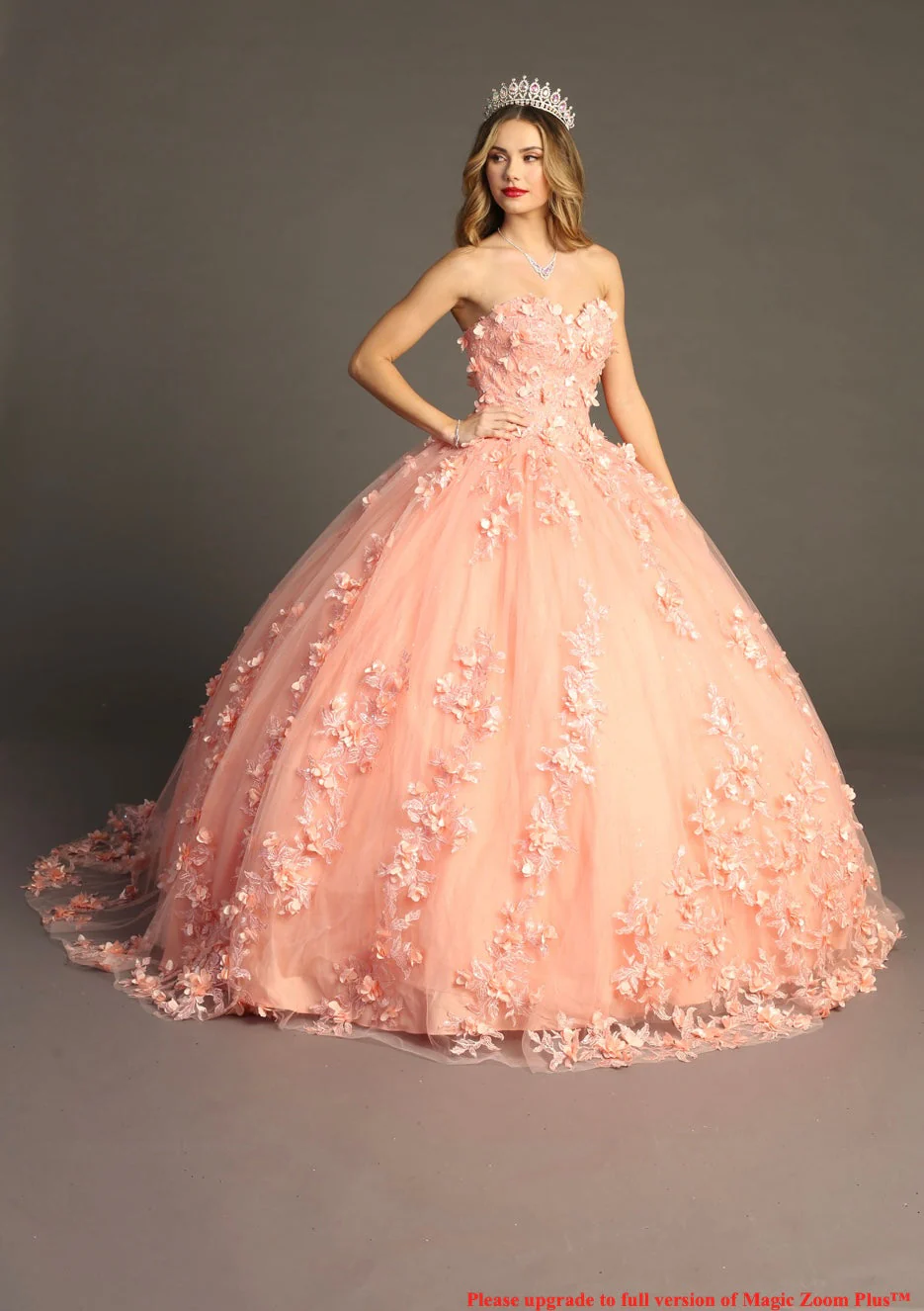 Chicas HF3055 Printed Royal BallDress Sweetheart Floral Floor-Length Tulle Dress - Image 2