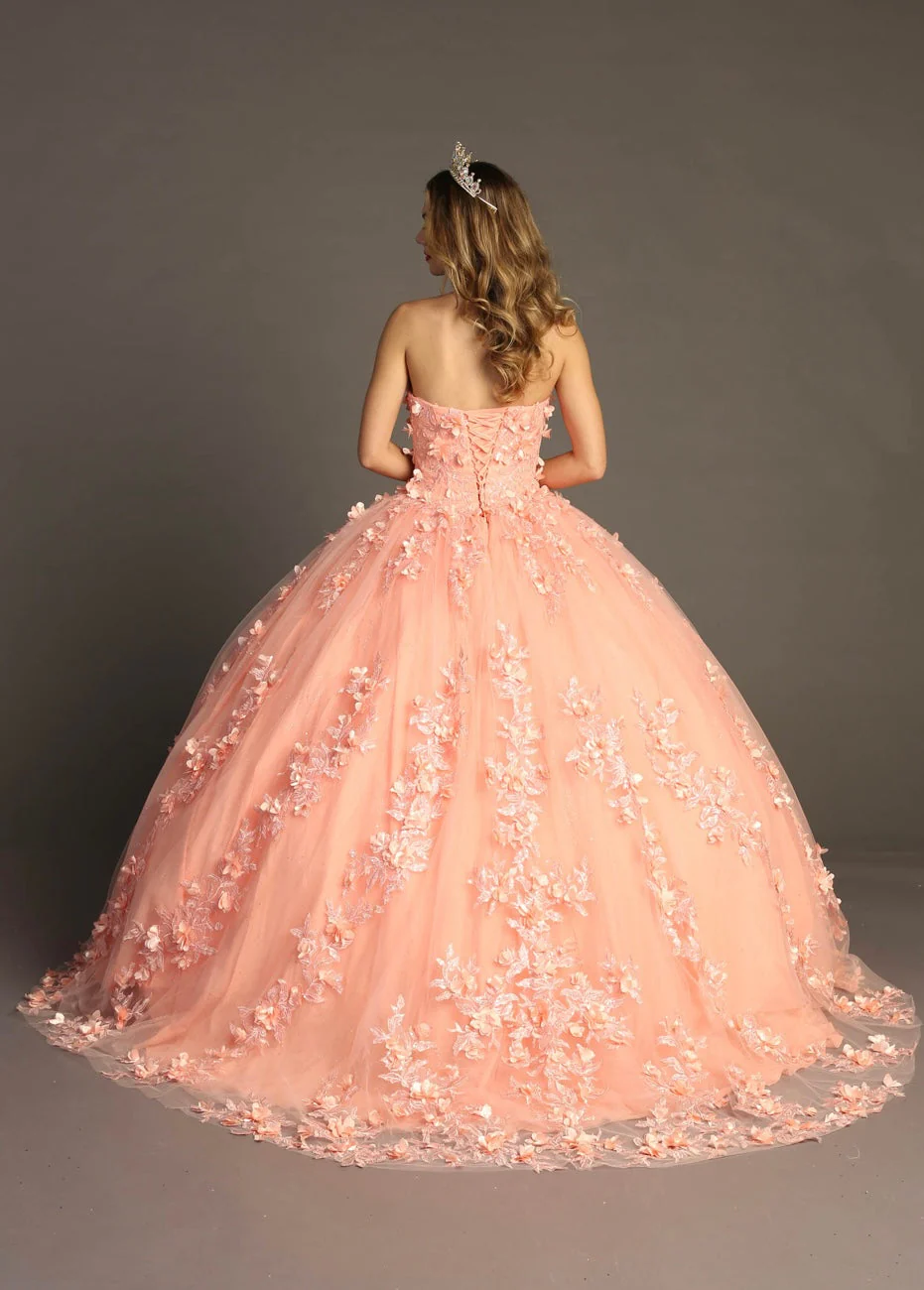 Chicas HF3055 Printed Royal BallDress Sweetheart Floral Floor-Length Tulle Dress - Image 3