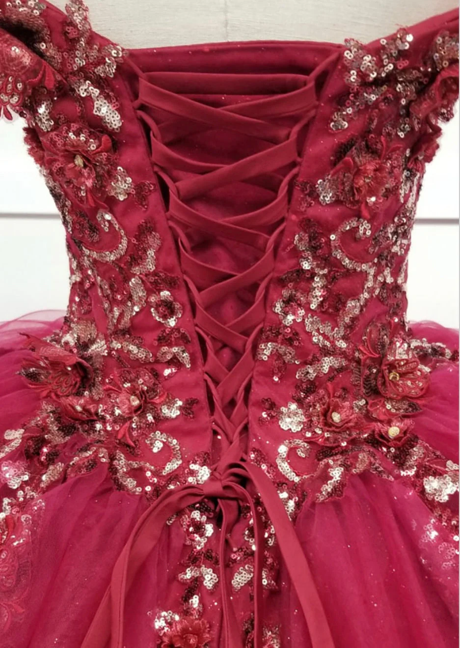 Chicas HF3056 Romantic Printed Red BallDress Sweetheart Floral Tulle Dress - Image 2