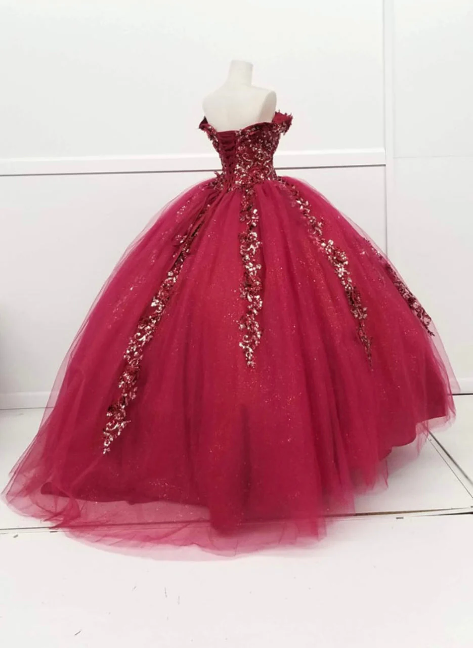 Chicas HF3056 Romantic Printed Red BallDress Sweetheart Floral Tulle Dress - Image 4