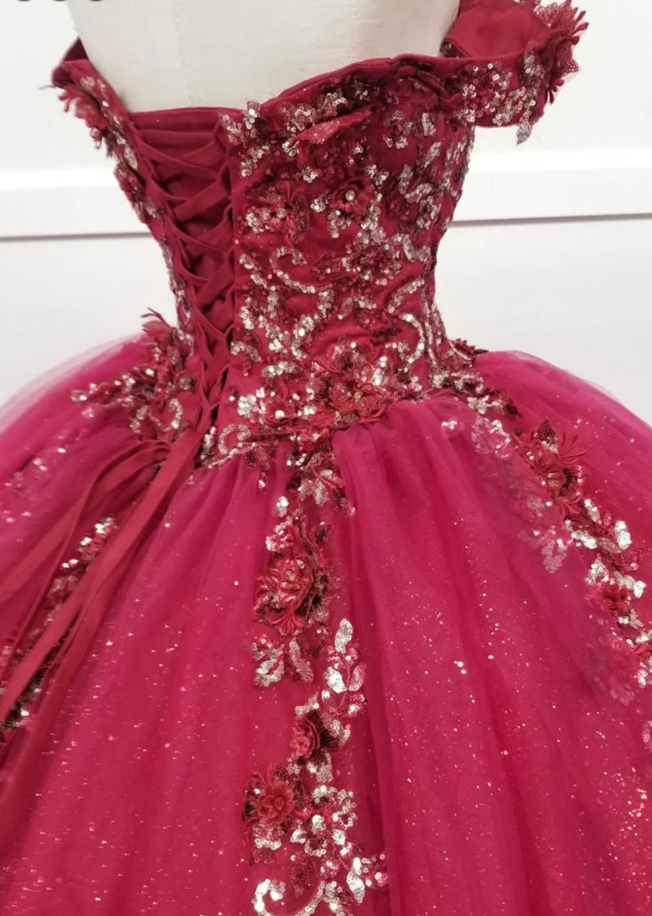 Chicas HF3056 Romantic Printed Red BallDress Sweetheart Floral Tulle Dress - Image 5