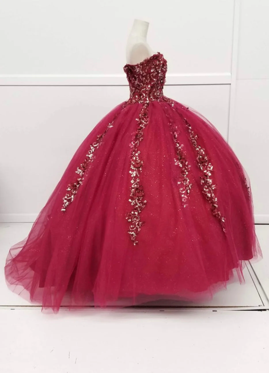 Chicas HF3056 Romantic Printed Red BallDress Sweetheart Floral Tulle Dress - Image 6