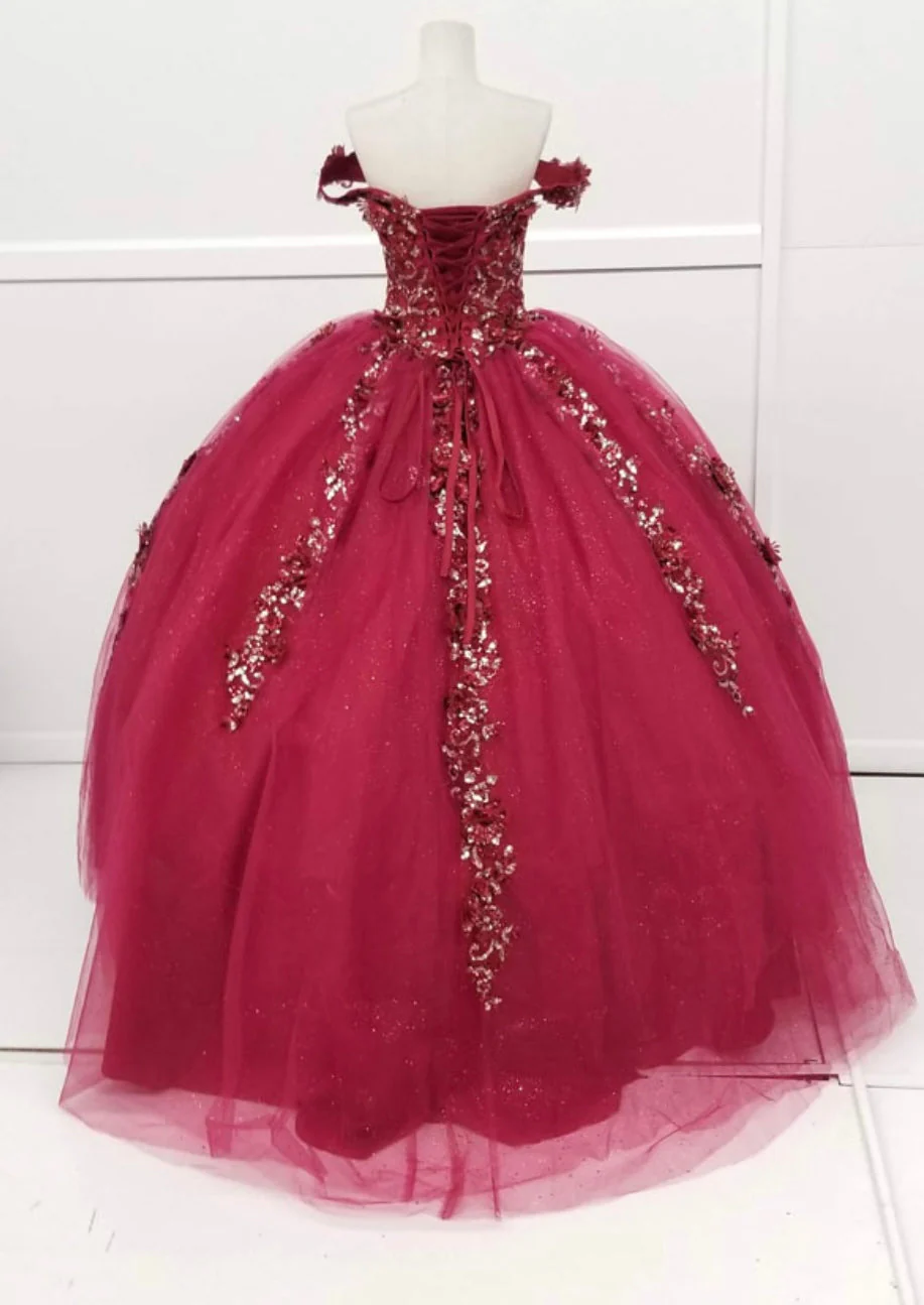Chicas HF3056 Romantic Printed Red BallDress Sweetheart Floral Tulle Dress - Image 7