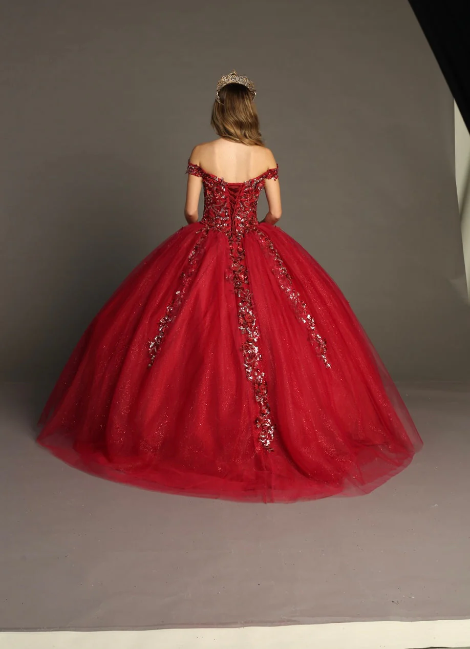 Chicas HF3056 Romantic Printed Red BallDress Sweetheart Floral Tulle Dress - Image 8