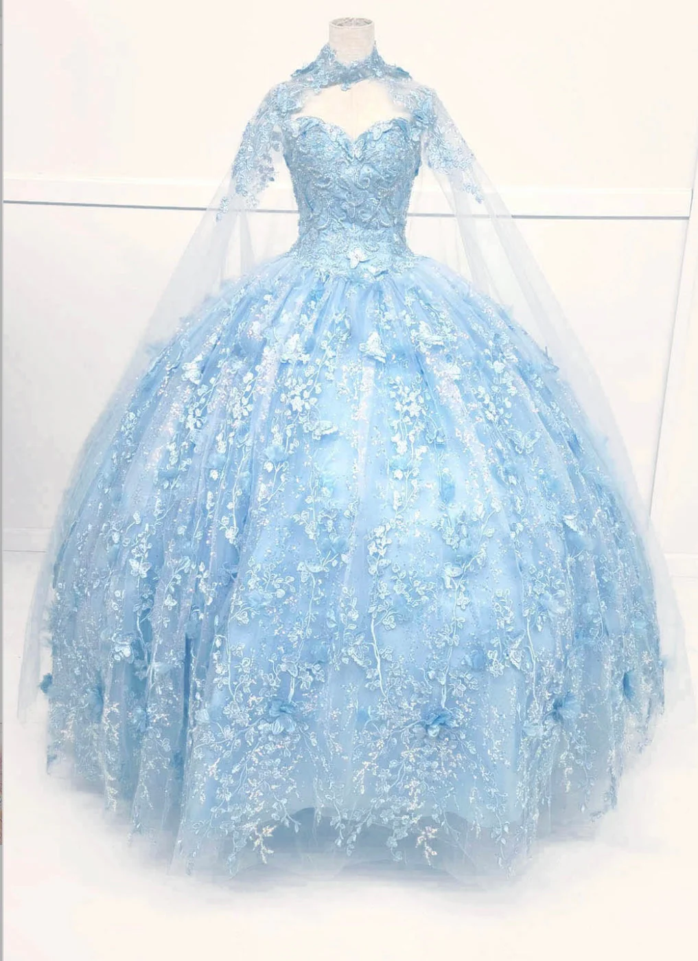Chicas HF3067 Printed Glitter Quinceañera Blue BallDress Strapless Tulle Dress - Image 5