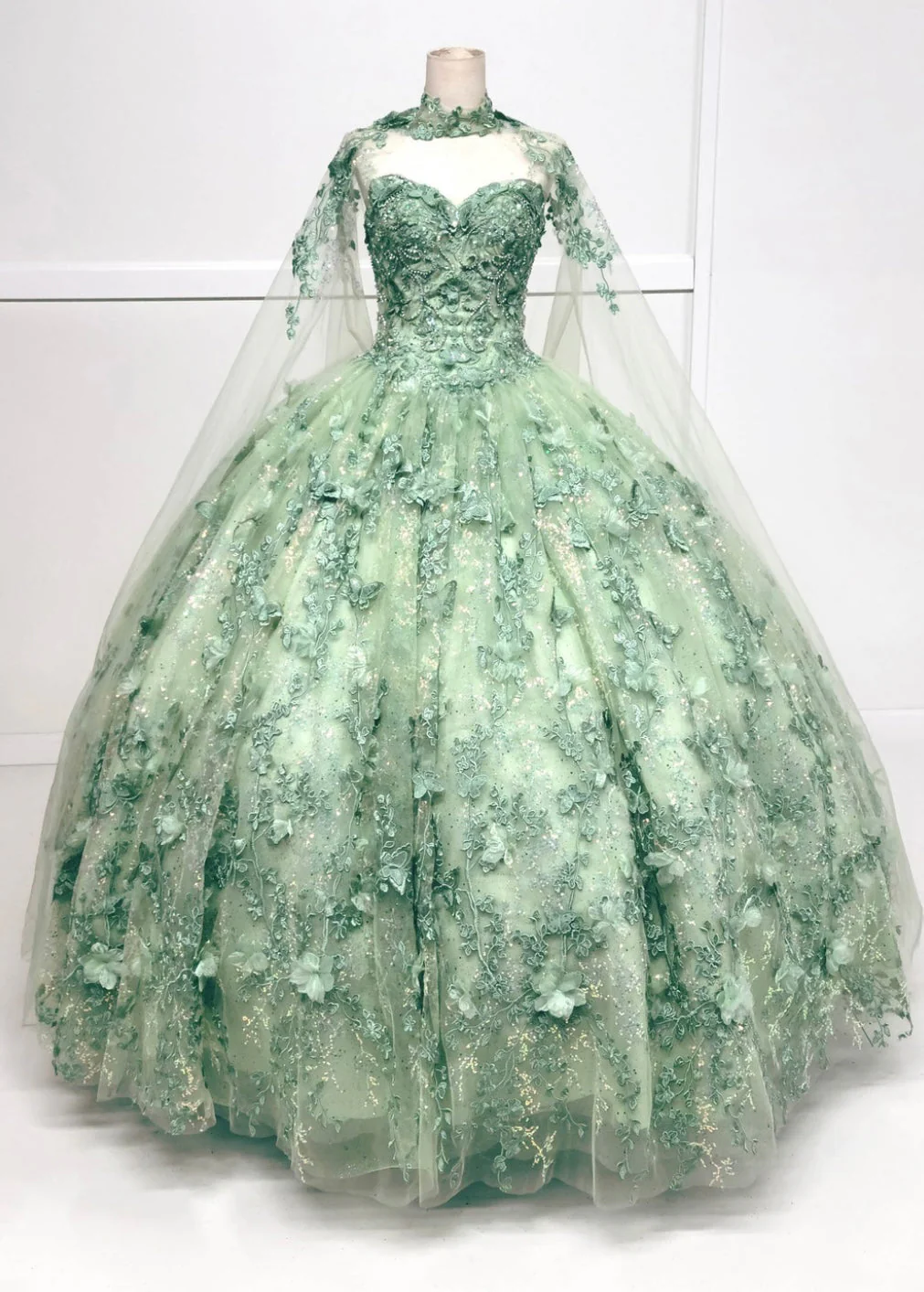 Chicas HF3067 Printed Glitter Quinceañera Blue BallDress Strapless Tulle Dress - Image 8