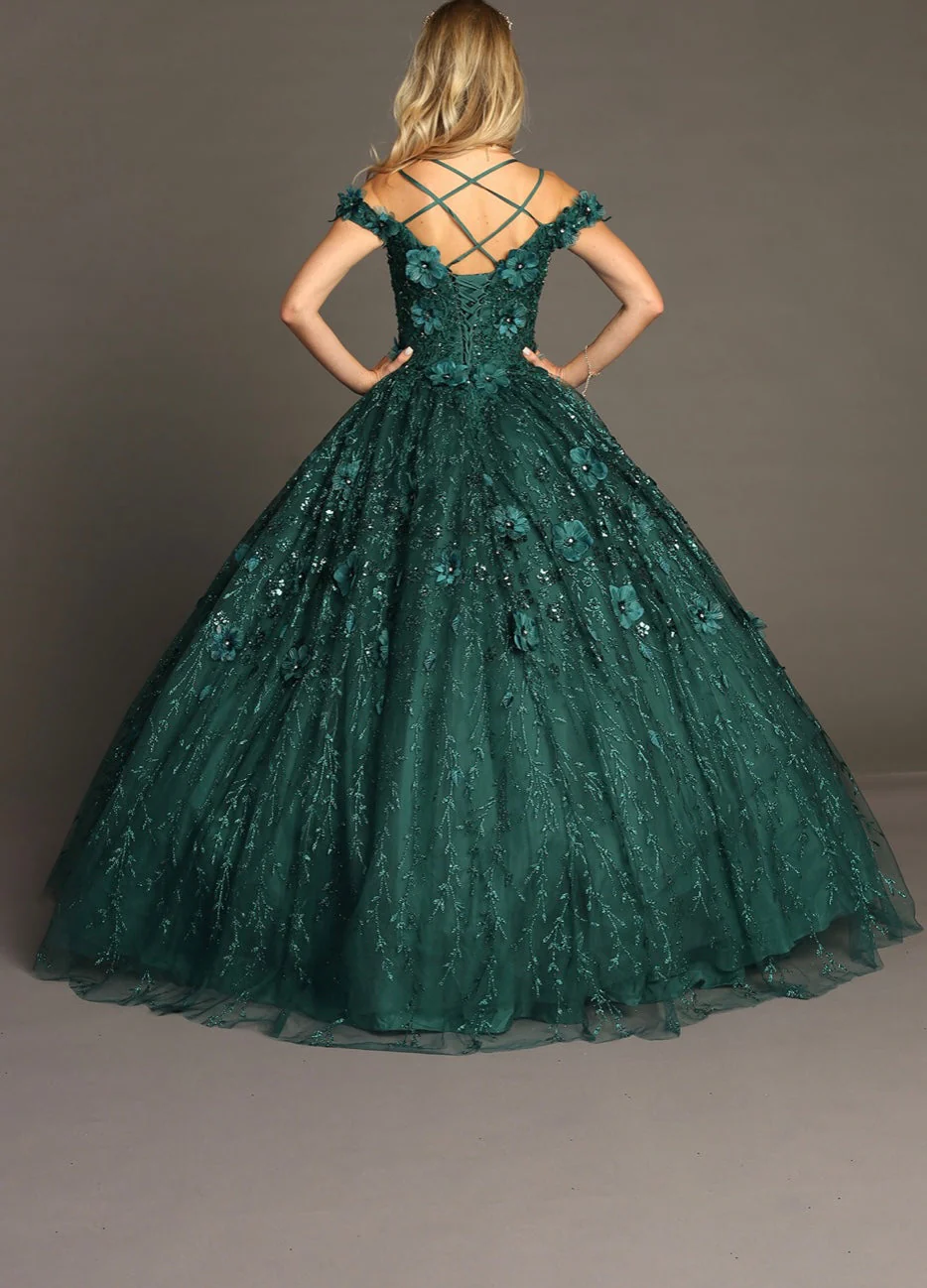 Chicas HF3073 Elegant Printed Metallic Royal BallDress Strapless Tulle Dress - Image 2