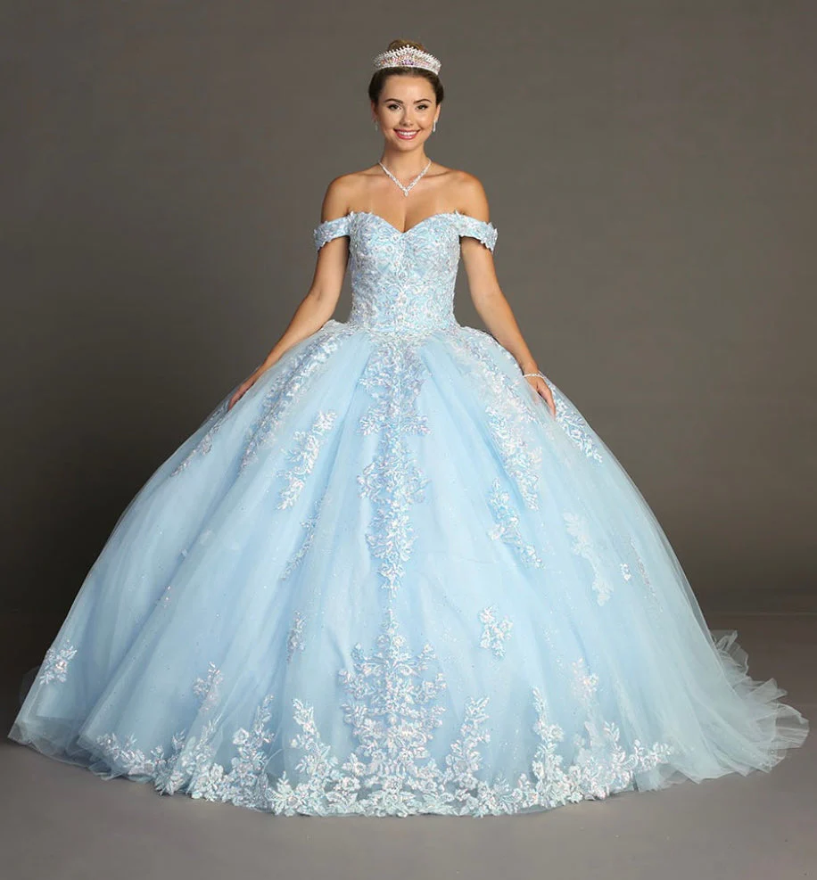 Chicas HF3078 Glitter Blue BallDress Sweetheart Floor-Length Tulle Dress - Image 7