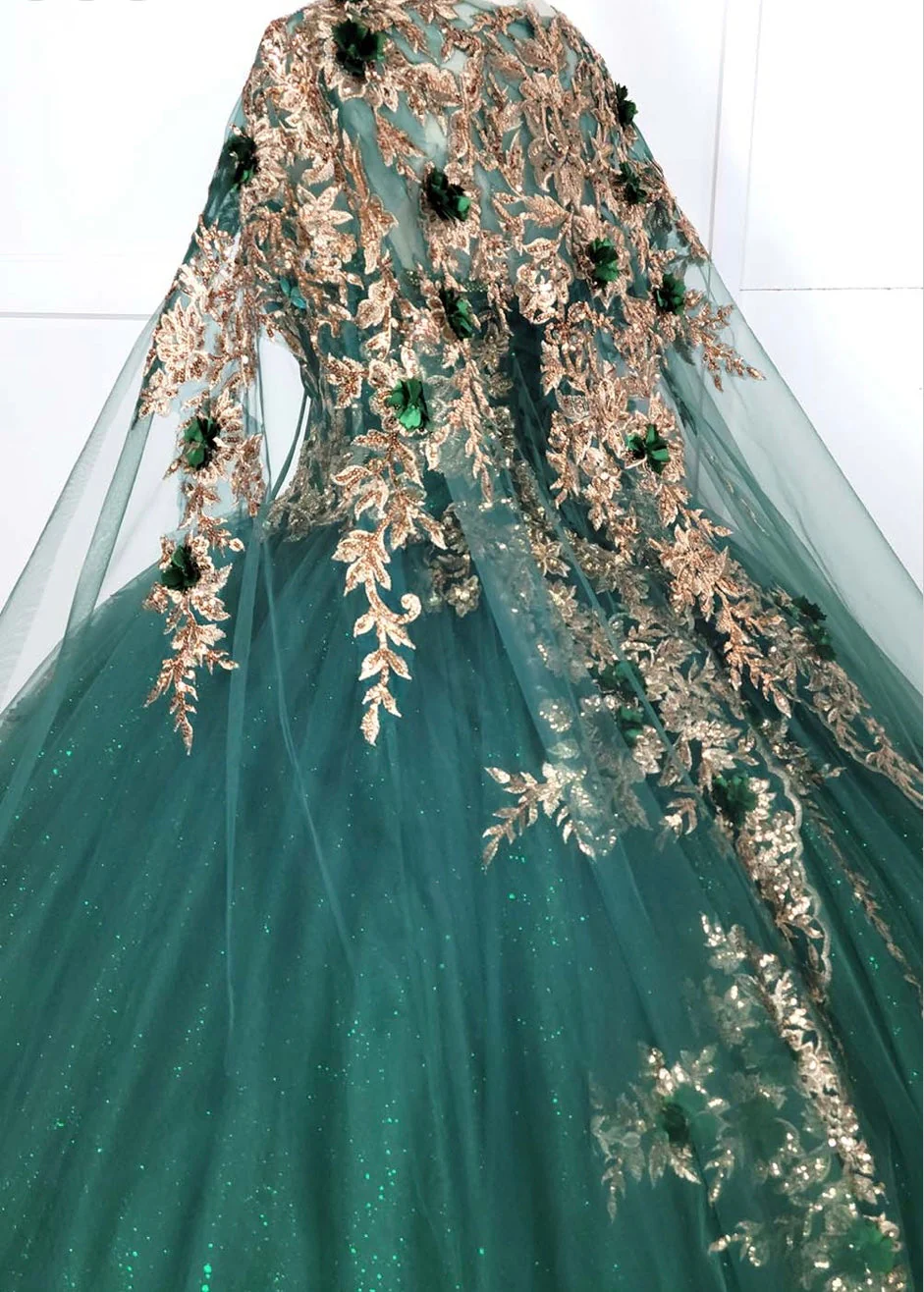 Chicas HF3080 Printed Glitter Royal BallDress Floral Tulle Dress - Image 3