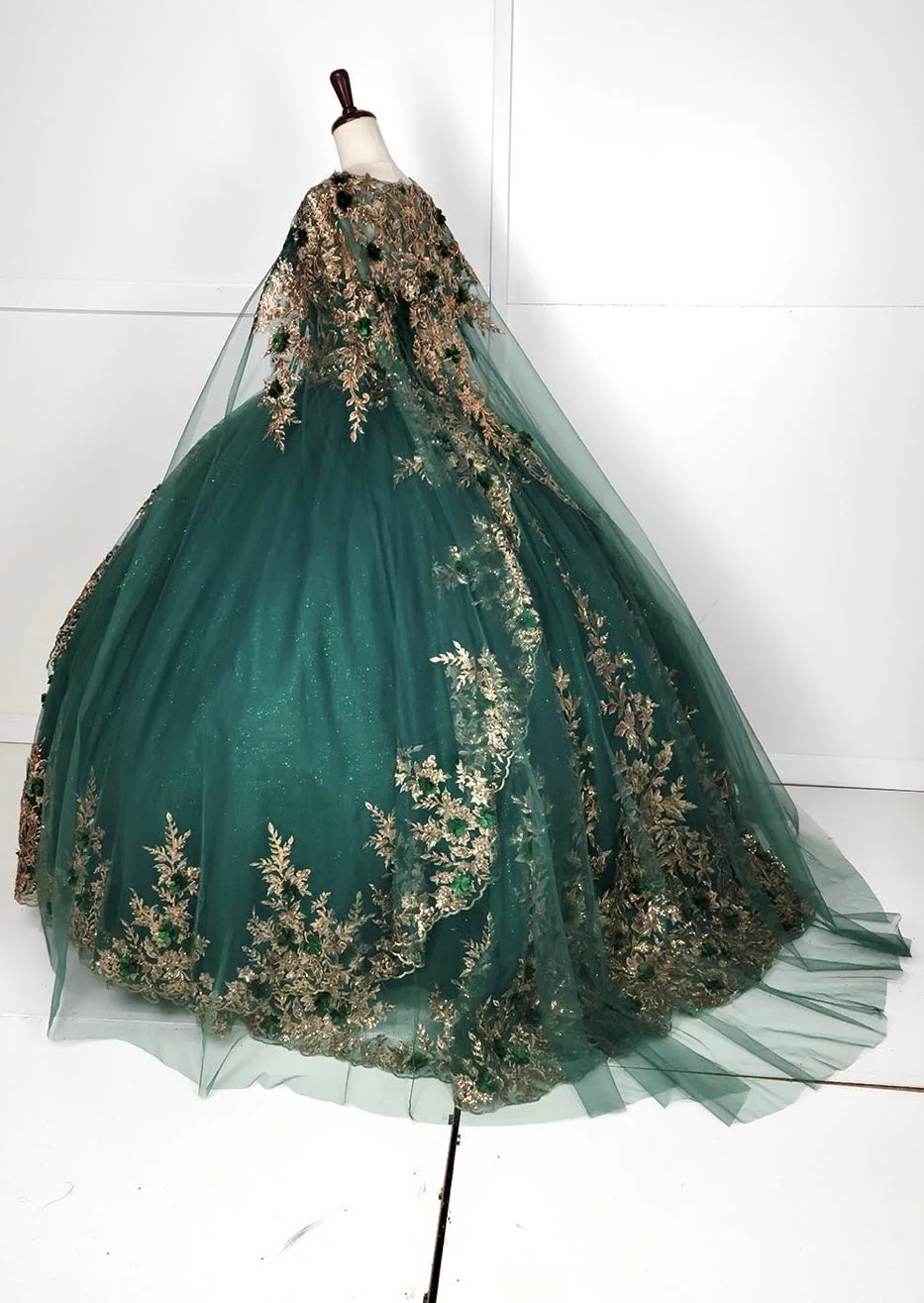 Chicas HF3080 Printed Glitter Royal BallDress Floral Tulle Dress - Image 4