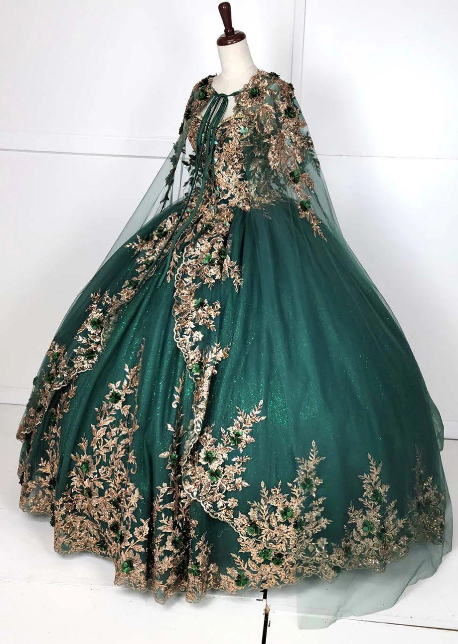 Chicas HF3080 Printed Glitter Royal BallDress Floral Tulle Dress - Image 5