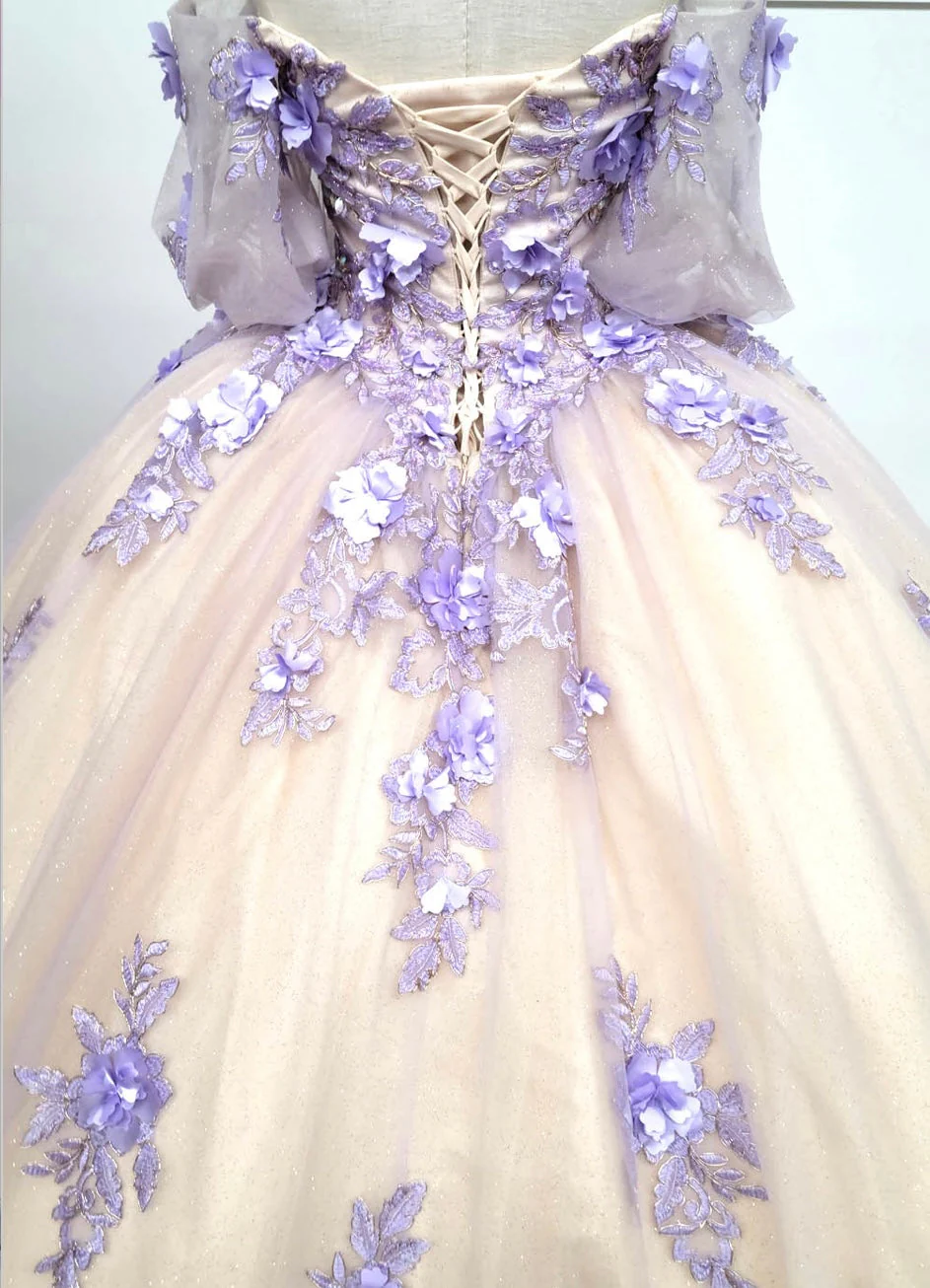Chicas HF3087 Printed Glitter Royal BallDress Floral Floor-Length Tulle Dress - Image 3
