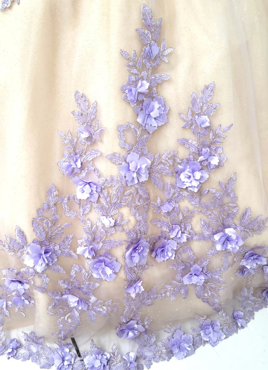 Chicas HF3087 Printed Glitter Royal BallDress Floral Floor-Length Tulle Dress - Image 4