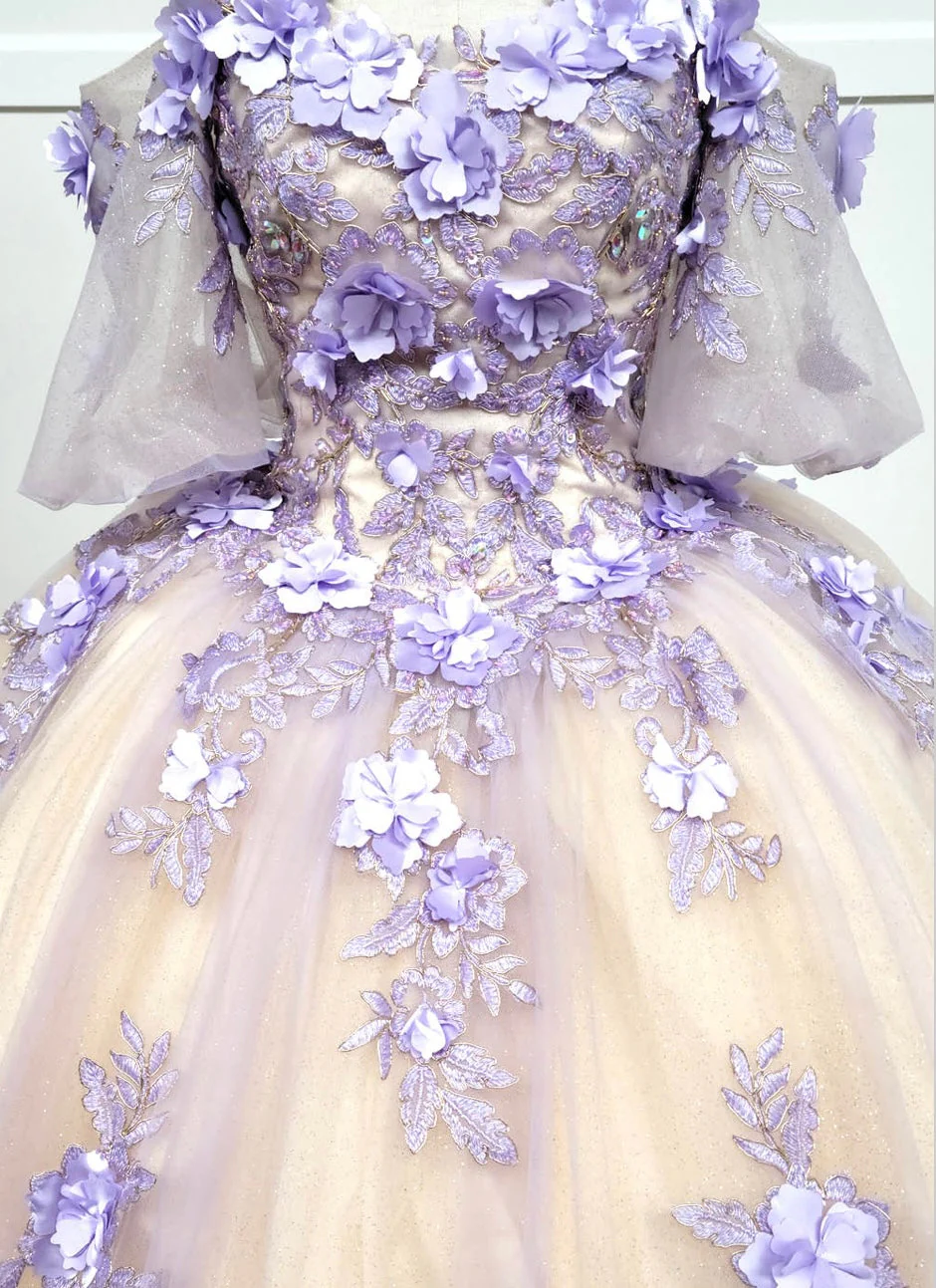 Chicas HF3087 Printed Glitter Royal BallDress Floral Floor-Length Tulle Dress - Image 5