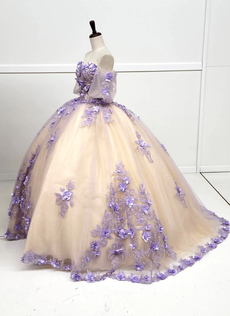 Chicas HF3087 Printed Glitter Royal BallDress Floral Floor-Length Tulle Dress - Image 6
