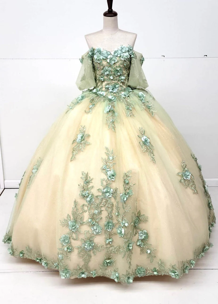 Chicas HF3087 Printed Glitter Royal BallDress Floral Floor-Length Tulle Dress - Image 7