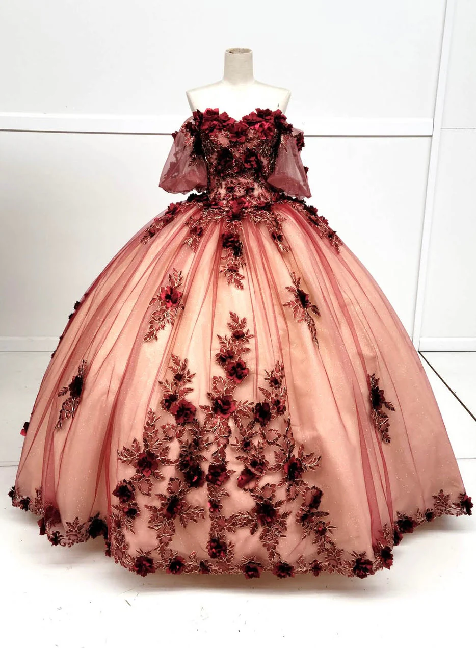 Chicas HF3087 Printed Glitter Royal BallDress Floral Floor-Length Tulle Dress - Image 8