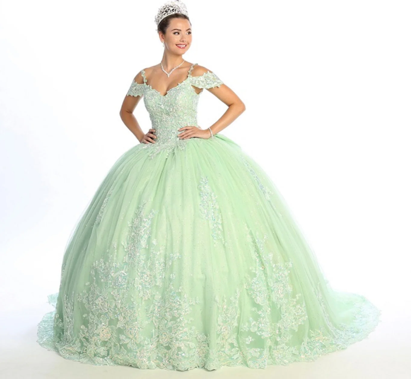 Chicas HF3089 Printed Glitter Royal BallDress Sweetheart Floral Tulle Dress - Image 2